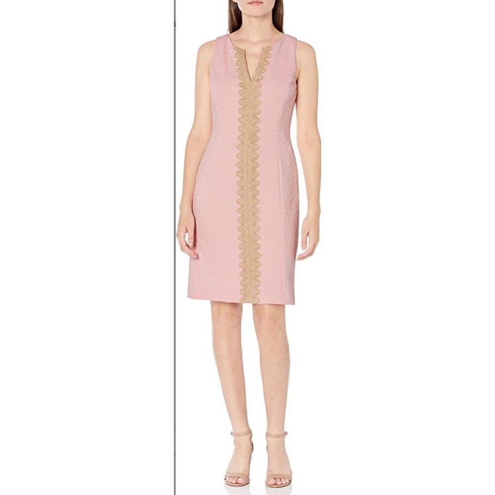 Pappagallo Women's Textured Sleeveless Brooke Pink Gold Sheath Dress Size 10